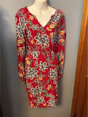 Old Navy XL Floral Long Sleeve Dress Red Yellow Blue
